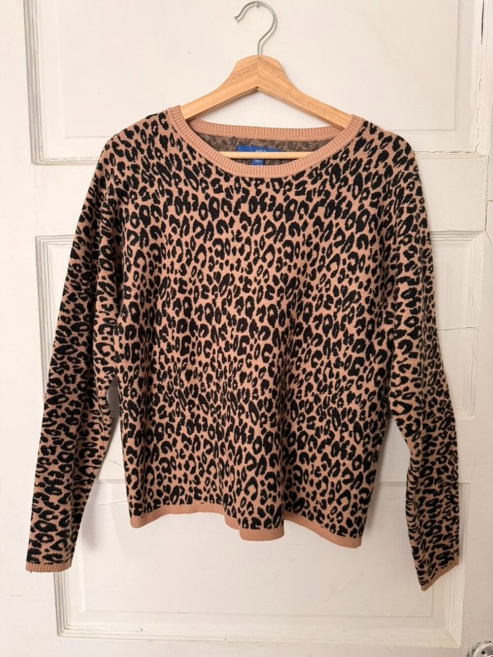 Apt 9 Leopard Print Crewneck Sweater Camel Black Size M